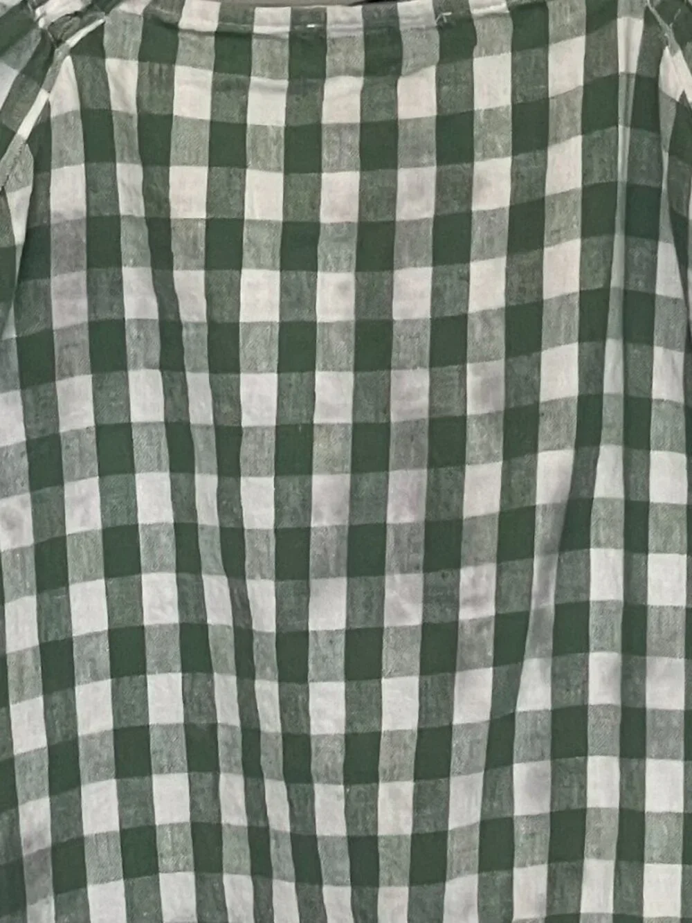 Madewell Green and White Gingham Puff Sleeve Button Front Top